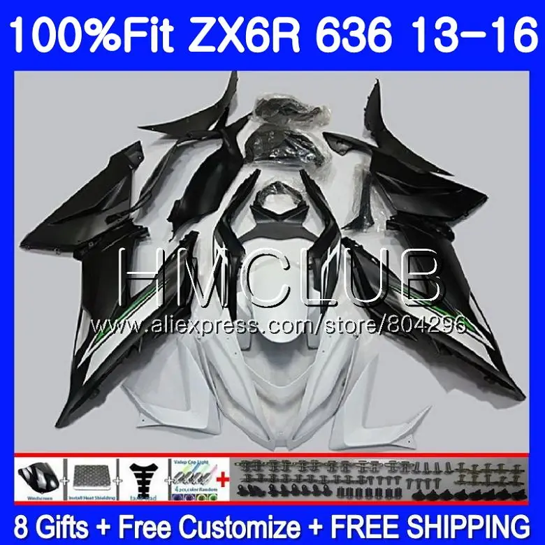 

Injection For KAWASAKI NINJA ZX 6R ZX-636 ZX6R 13 14 15 16 14HM.7 black white ZX 636 600CC ZX-6R 2013 2014 2015 2016 Fairing
