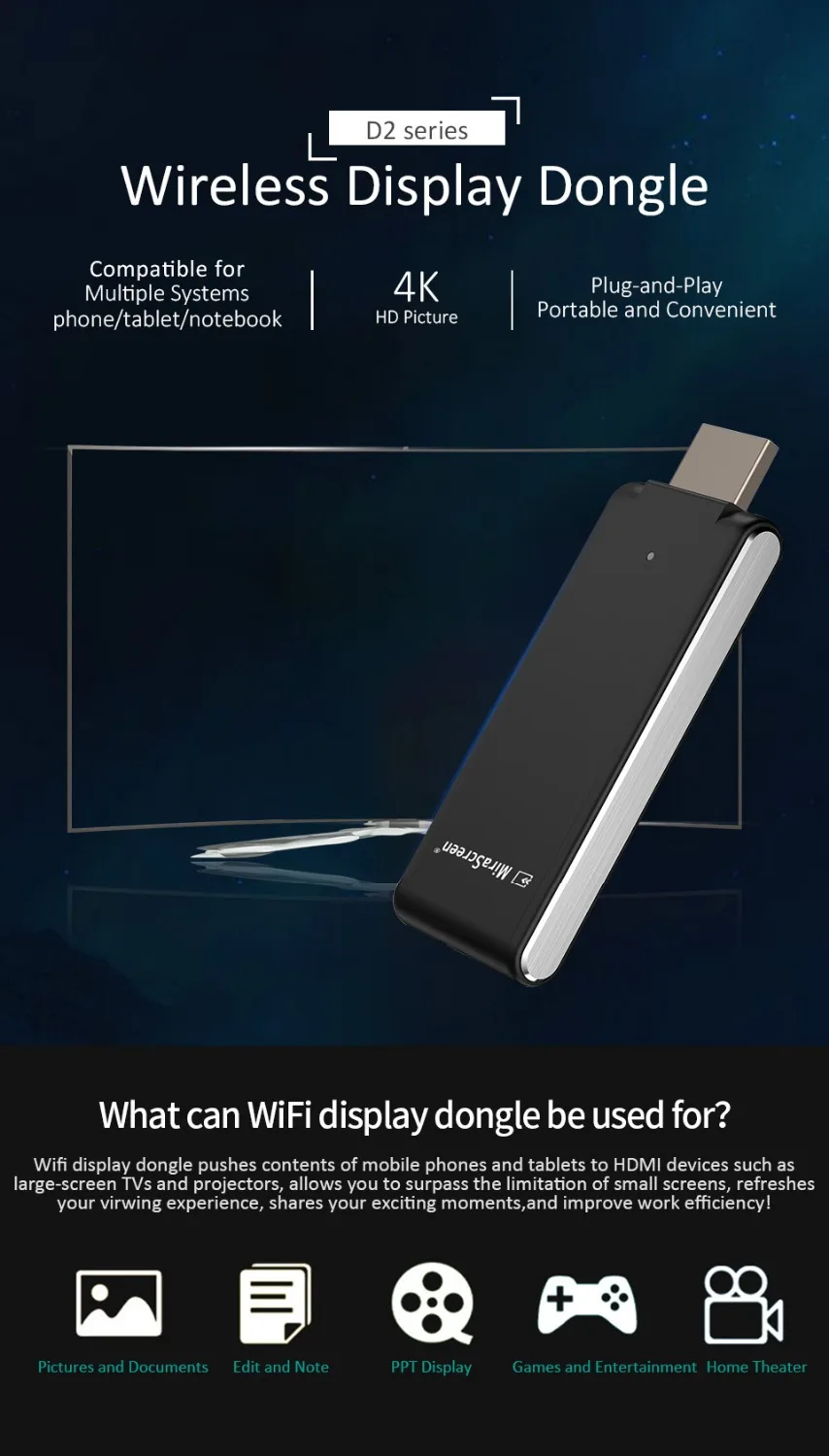 Mirascreen Wifi Дисплей ключ приемник Android tv Stick 4K 3840*2160 30P HD K6 2,4G Wifi для Apple Android windows tv Dongle