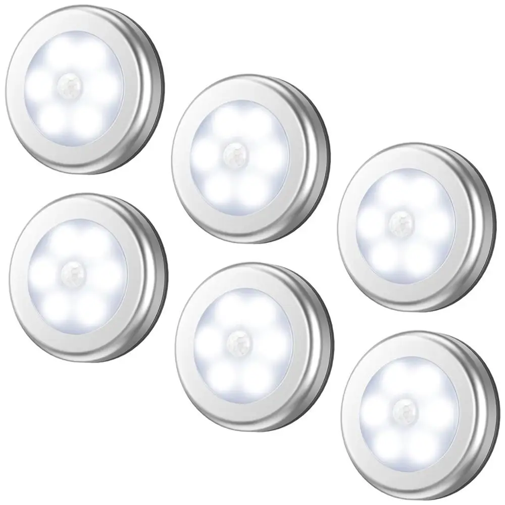 

6 pack LED Infrared PIR Motion Sensor 6 Led Night Light Wireless Detector Light Wall Lamp Light Auto On/Off Closet Battery Power
