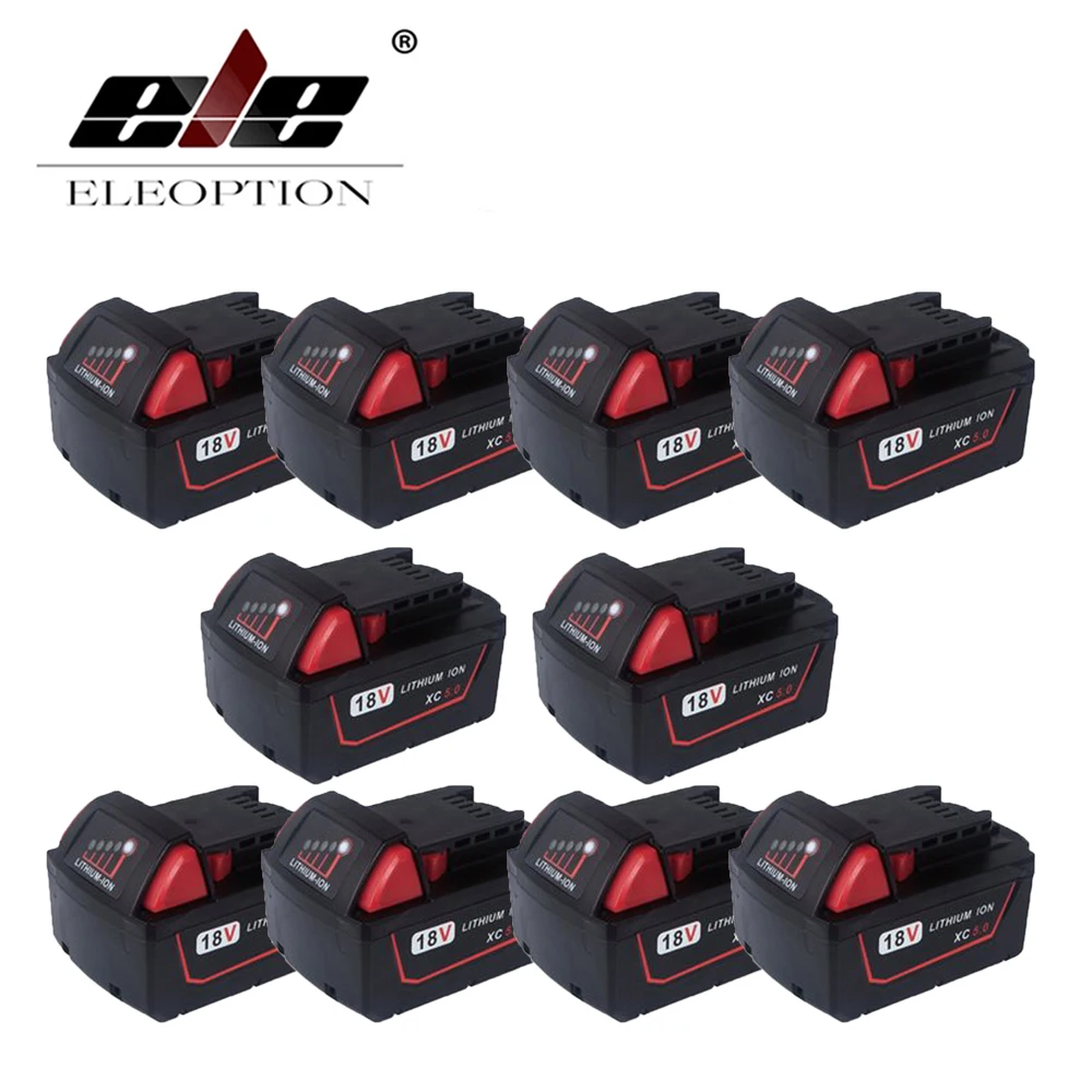 

ELEOPTION 10PCS Wholesale 5000mAh 18V Li-Ion Replacement Power Tool Battery for Milwaukee