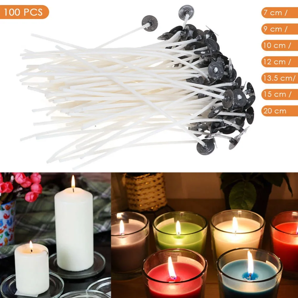 100 Pcs Candle Wicks Cotton Core Waxed Wick With Sustainer For Candle