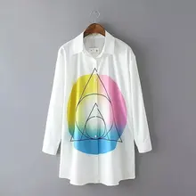 Nice Autumn Women Shirts Geometric Pattern Long Blouses Long Sleeve Lapel Loose Blouse Wild Casual Lady Tops Fashion CN1855