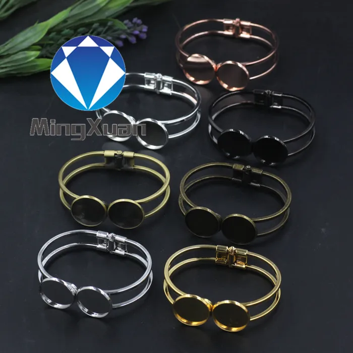 

MINGXUAN 1pcs Fit 20mm Round Cabochon Bangle Setting Double Columns Settings Columns Flat Pad Bangle Base Blank Setting