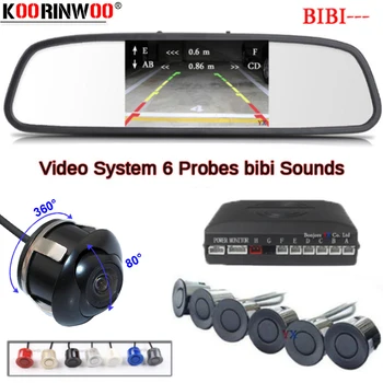 

Koorinwoo Ultrasonic Parktonic Car Monitor Radars 4 Back 2 Front Car Parking Sensor 360 Deg Car Rearview Camera Jalousie Black