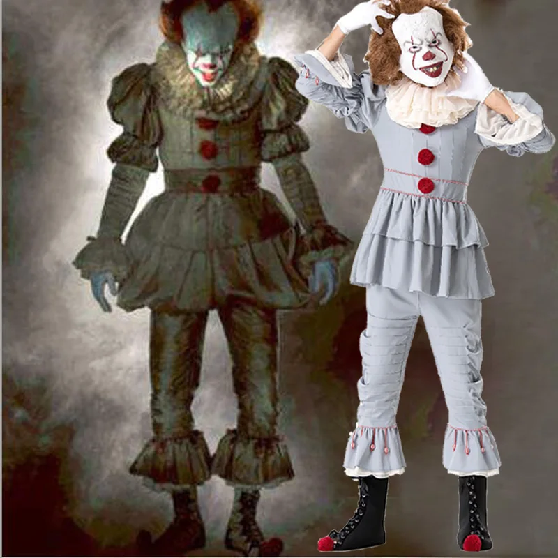 Halloween Mens Stephen King's It Pennywise Cosplay Costume Terror Scary Clown Joker Masquerade