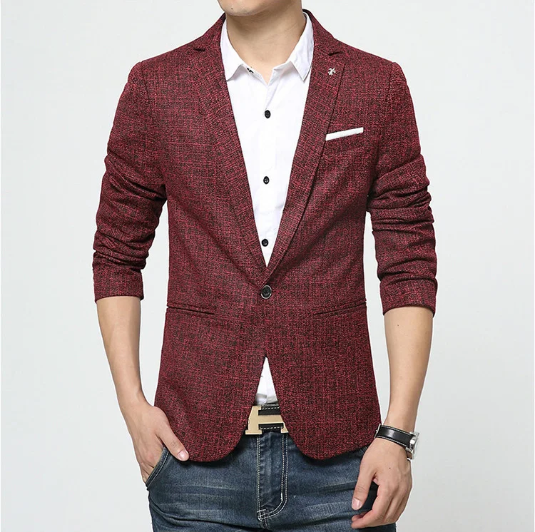 New Arrival Spring Autumn Men Casual Blazer Suit Burgundy Wedding Cotton Jacket Slim Fit Men's Classic Smart Casual For Male