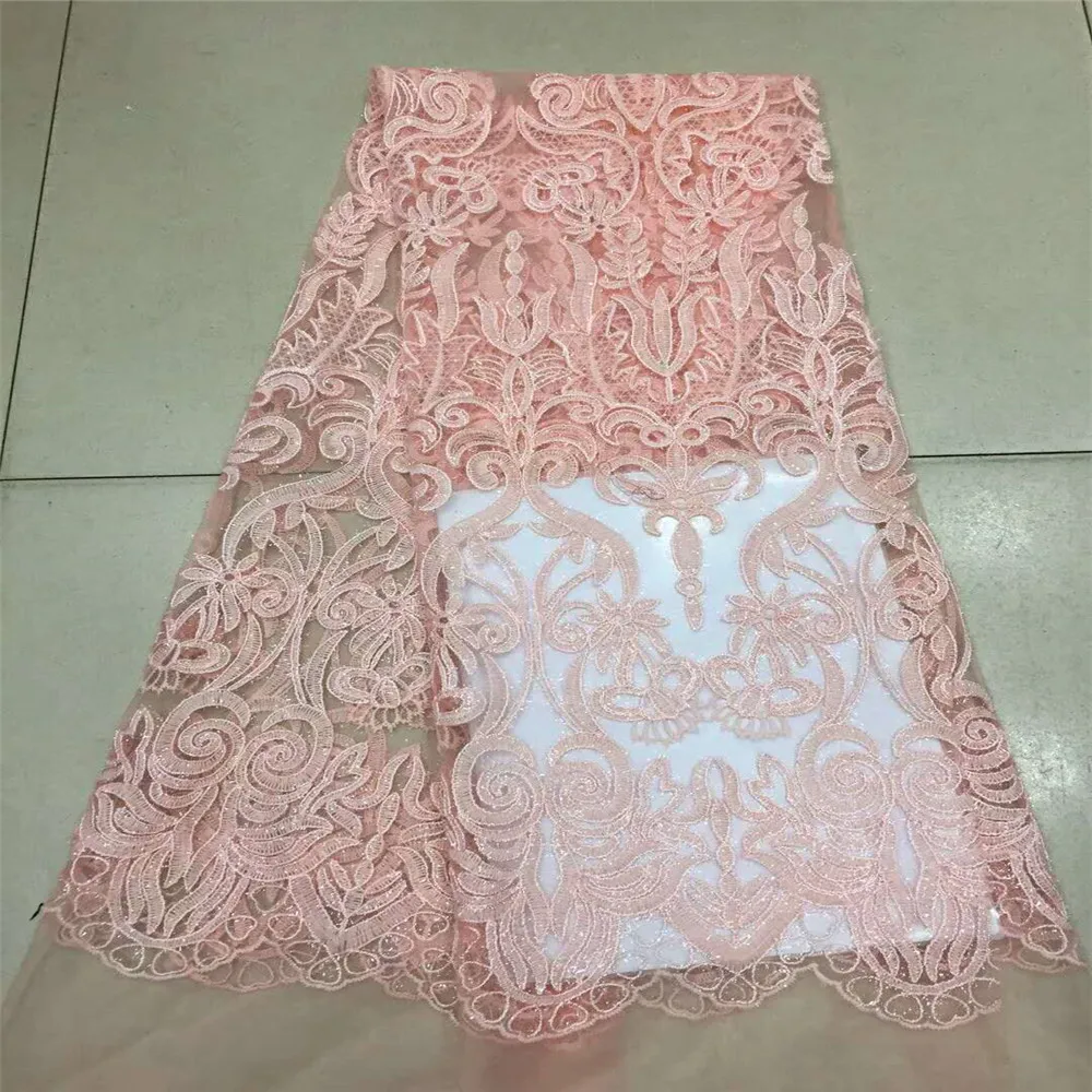

New Arrival HFX Peach African Embroidery Tulle Lace Bridal French Fabric For Party Fashion X576-6