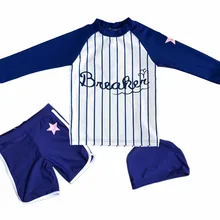 Bonverano(ТМ) малыша мальчиков в загородном стиле купальники комплект UPF 50+ защита от солнца Двойка темно-синий белый купальник Рашгард