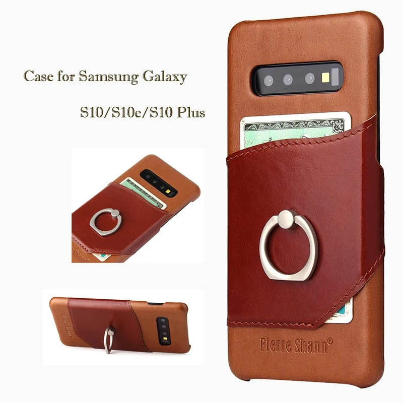 

Kickstand Genuine Leather Case for Samsung Galaxy S10e Case Card Holder Shockproof for Samsung Galaxy S10 Plus Case Finger Ring