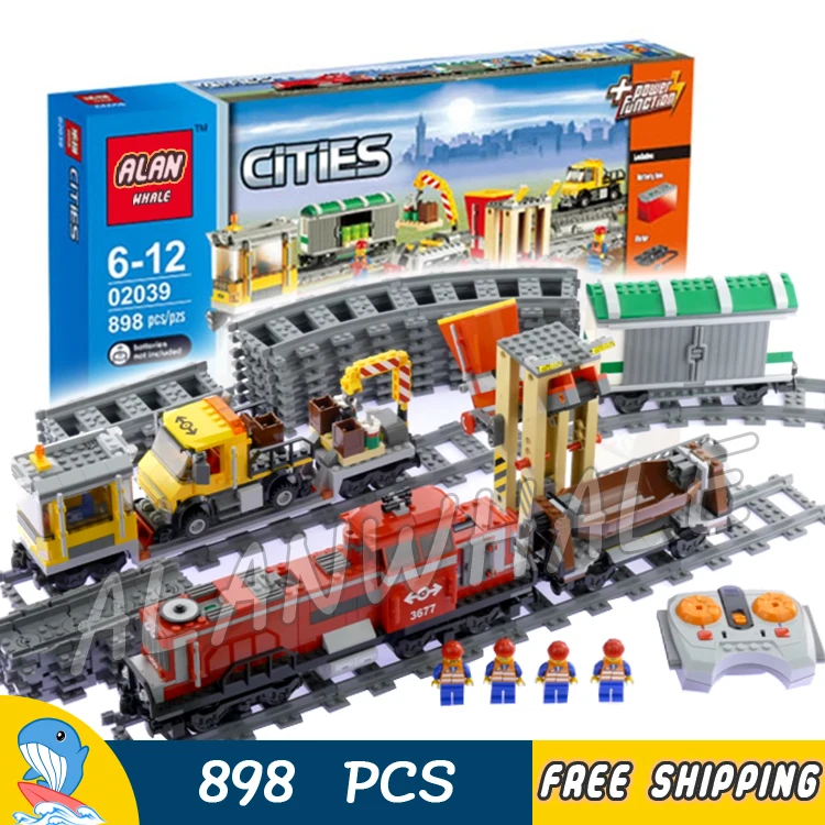

898pcs City Trains Motorized Remote Control Red Cargo Train 02039 Model Building Blocks Children Toys Brick Compatible With Lego