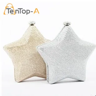 

TenTop-A Lovely Five-Pointed Star Shaped Clutch Evening Bags Ladies Special Day Clutches Candy Color New Party Bags Gold/Silver
