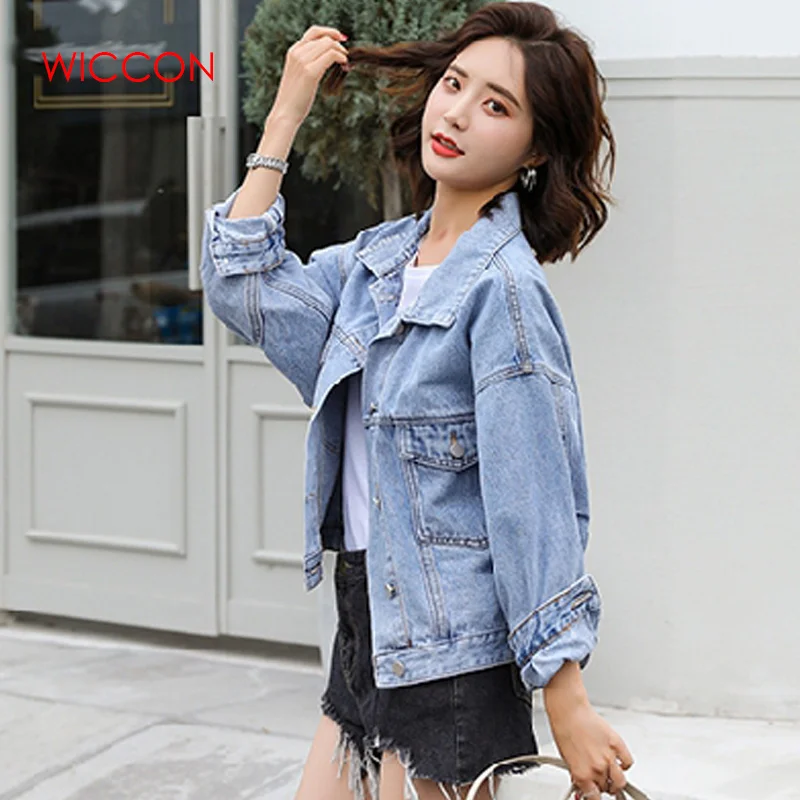 

2019 Spring & Autumn Women Denim Jacket Vintage Cropped Short Denim Coat Long-Sleeve Slim Jeans Tops