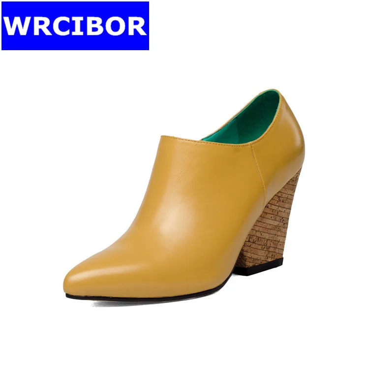 

women's shoes fashion women pumps high heels shoes yellow 2017 NEW woman Genuine leather comfortable wedges heel pumps women
