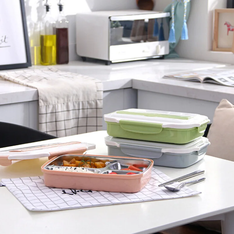 

Stainless Steel Thermal Lunch Box 4 Compartments Bento Boxes Portable Picnic Storage Food Container MJJ88