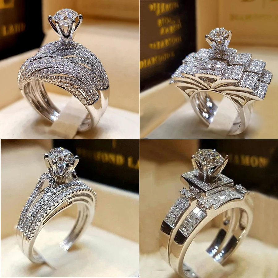 女性のための白いクリスタルの婚約指輪 結婚指輪 高級ブランド シルバーカラー ヴィンテージ 婚約指輪 Aliexpress
