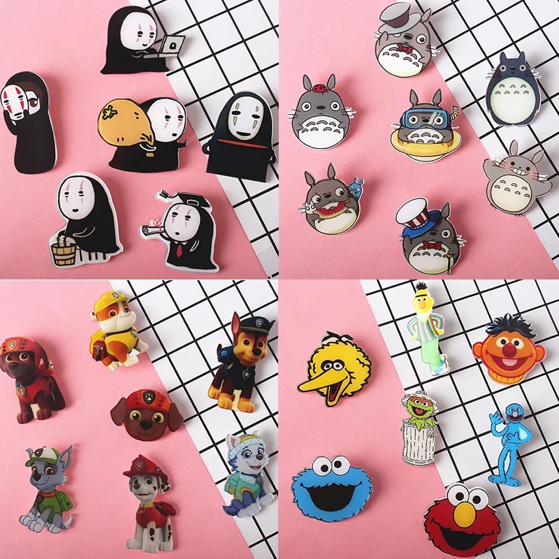 

7PCs/lot the Shirt Cute Mix Cartoon brooch Acrylic Badge Pins Bag Packbag Decoration Fruit Animal dog superman Brooch Broch