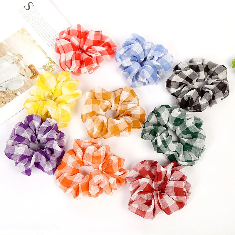 

2019 New Spring Plaid Hair Scrunchies Ponytail Holder Soft Stretchy Hair Ties Vintage Elastics Hair Bands for Girls Accessories