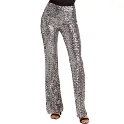 Для ночного клуба пикантные женские блестящие блестками широкие брюки высокая Талия Длинные брюки 1