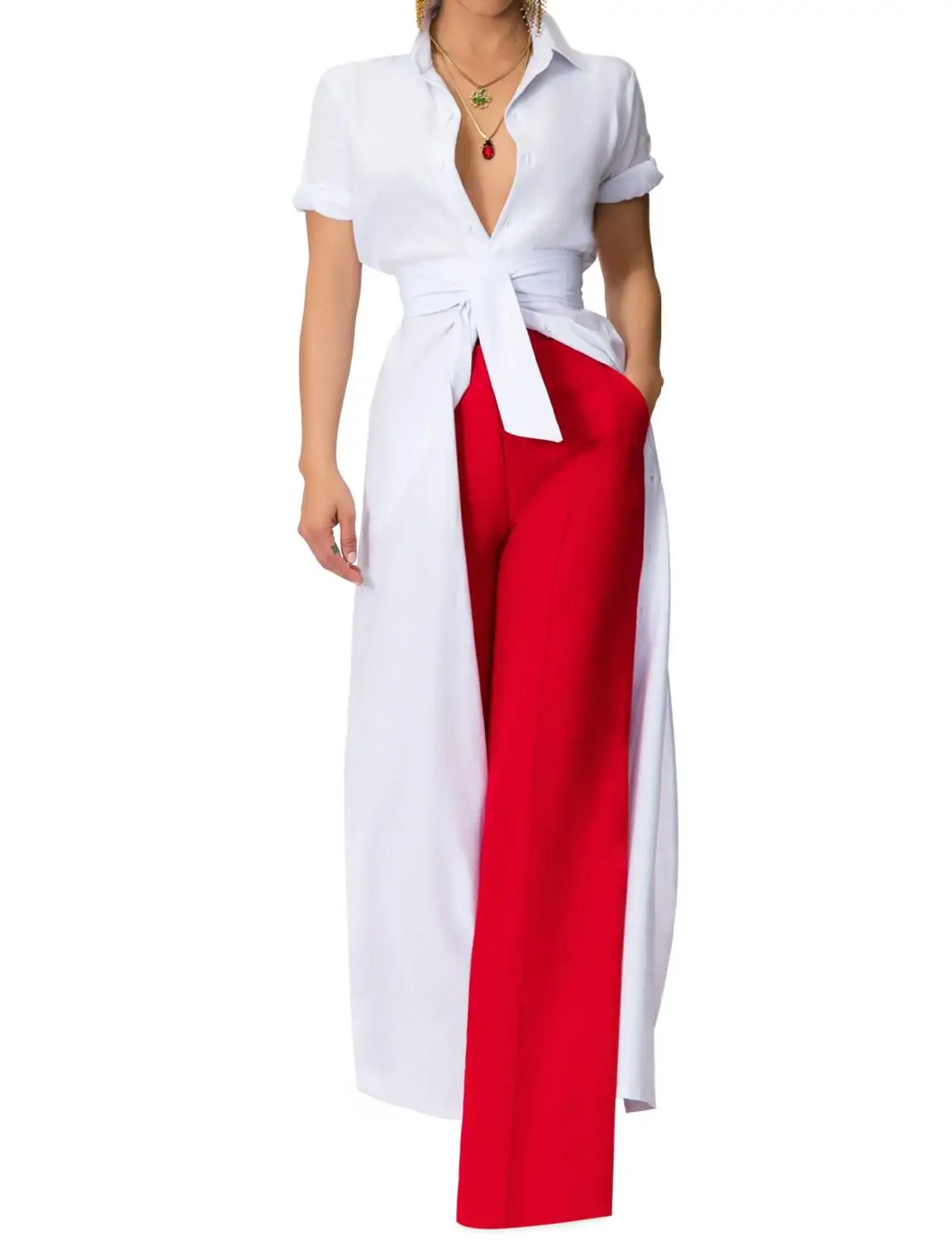 

Solid White Sexy Office Lady Shirt Long Dress Button Short Sleeve Open Slit Bandage Women Business Shirt Dress Club Maxi Dress