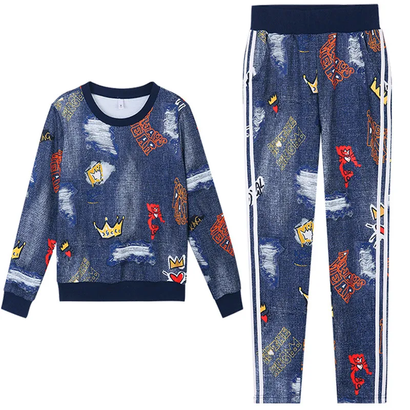 

Spring Autumn 2 Pieces Sets Women's Vintage Retro Printed Tracksuits Twinsets Blouses Tops And Pant Suit Casual Pants Suit NS974