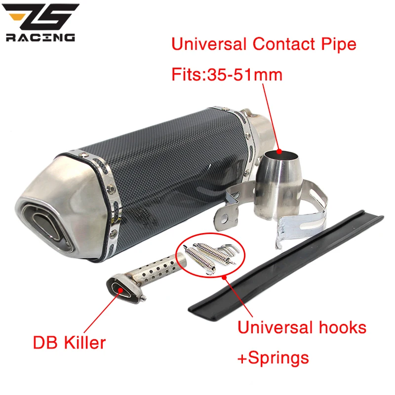 

ZS Racing Universal Motorcycle Exhaust Akrapovic Escape Moto Muffler Pipe With Removable DB Killer GY6 CBR125 CB400 CB600 YZF