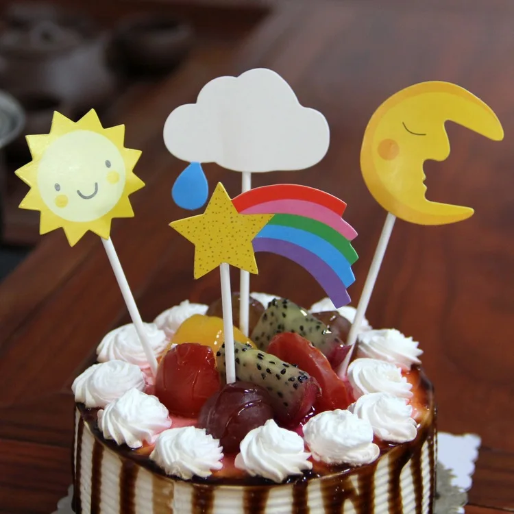 

Cake Flags Sun Clouds Star Cupcake Cake Topper Toppers Birthday Wedding Bridal Cake Wrapper Party Baby Shower Baking DIY Xmas
