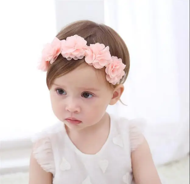 2 дюйма персикового цвета шифоновая Цветочная повязка на голову для маленьких