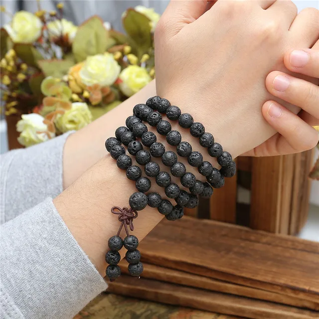 Jovivi Hot Bead Bracelets 6mm 8mm Natural Lava Rock Stone Healing Jovivi Hot Bead Bracelets 6mm 8mm Natural Lava Rock Stone Healing 108 Buddhist Prayer Beads