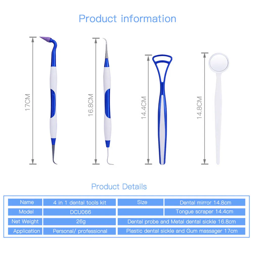 

4 in 1 Oral Care Kit Tooth Pick Mouth Mirror Gum Stimulator Tongue Scraper Oral Hygiene Kit HS11
