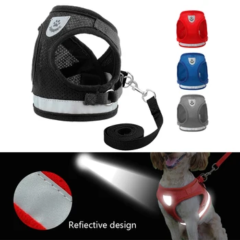 

Pitbull Dog Harness and Leash Set Reflective Nylon Pet Harnesses Vest Soft Mesh Cat Harness For Small Medium Dogs Puppy Bulldogs