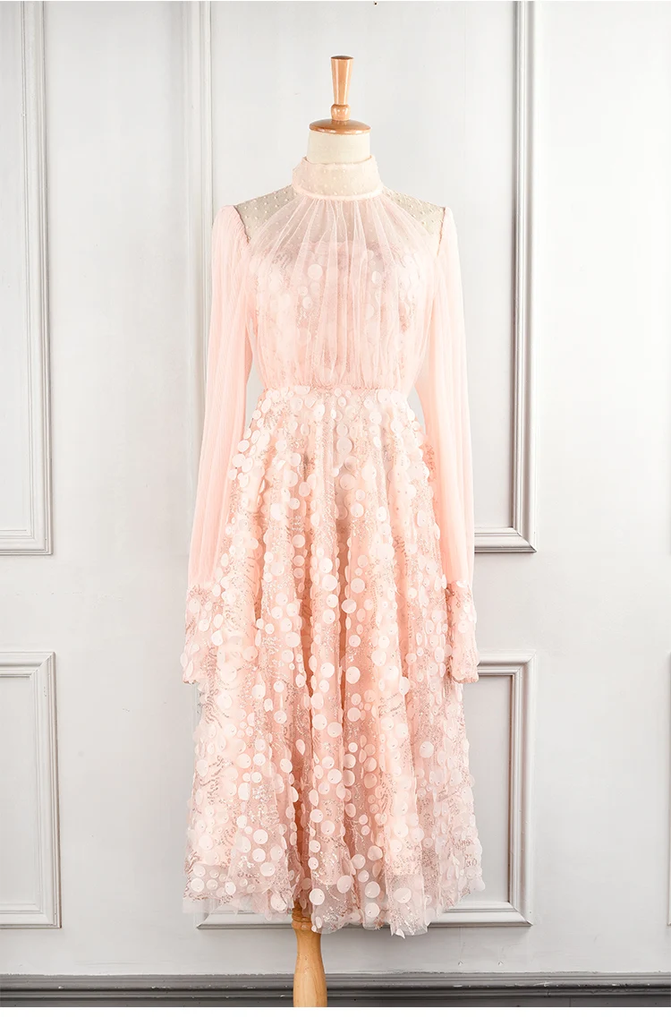 Элегантное розовое платье с блестками и вышивкой, Плиссированные Длинные вечерние платья, весна, Женское Платье макси с рукавами-фонариками, vestidos