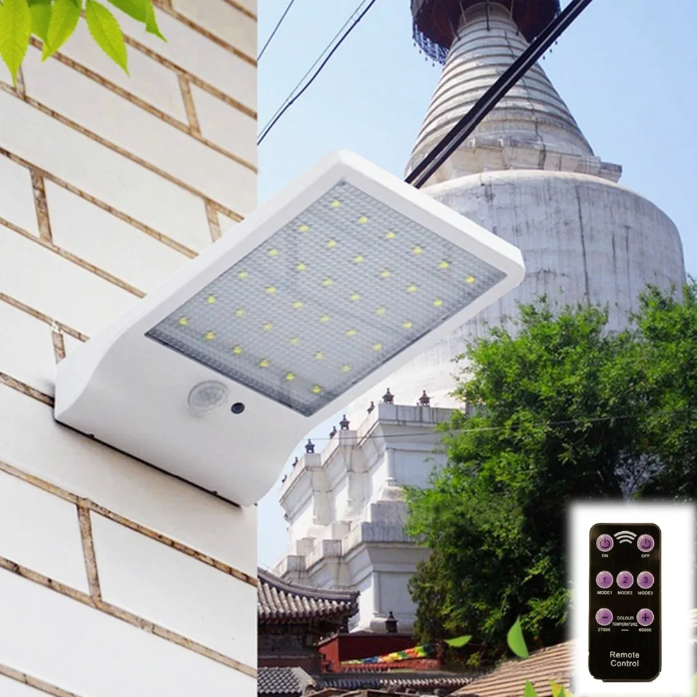 

48 LED Solar Lights Motion Sensor Wall Light with 3 Modes 7 Color Remote Control and Dim to Bright Waterproof IP65 Outdoor