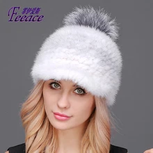 FEEACE козырьки теплая зимняя шапка, чернобурка фу, норковая остроконечная шапка, норковые шапки, модные шапки, шапка ручной вязки, шапка с ушками FPC-624