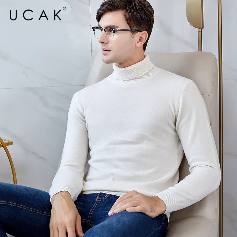 UCAK Brand Sweater Men Pure Merino Wool Pullover Men Autumn Winter Soft Cashmere Sweaters Thick Warm Turtleneck Pull Homme U3011