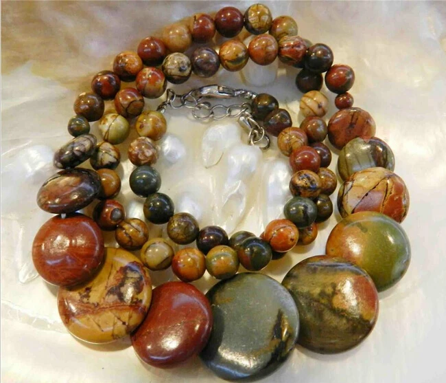 

Hot sell -Natural 6-20mm Multicolor Picasso Jasper Round & Coins Beads Necklace 18" -Bridal jewelry free shipping