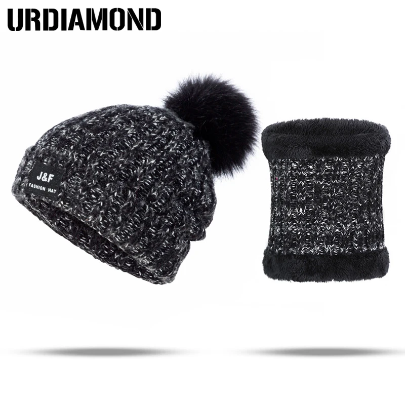 

2017 A Set Of Men Women Winter Hats Scarves Cotton Knitted Hat Scarf Set For Male Female Winter Accessories 2 Pieces Hat Scarf