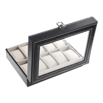 

Watch Display Case Jewelry Collection Storage Organizer PU Box 10 Grid