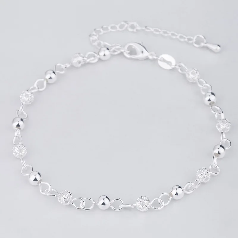 Fashion 925 Sterling Silver Anklet fine Jewelry bead crystal Foot Chain For Women Girl S925 Silver Ankle Chain Leg Bracelet