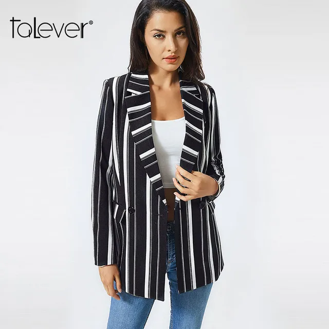 Womens White Striped Fall Blazer Babes