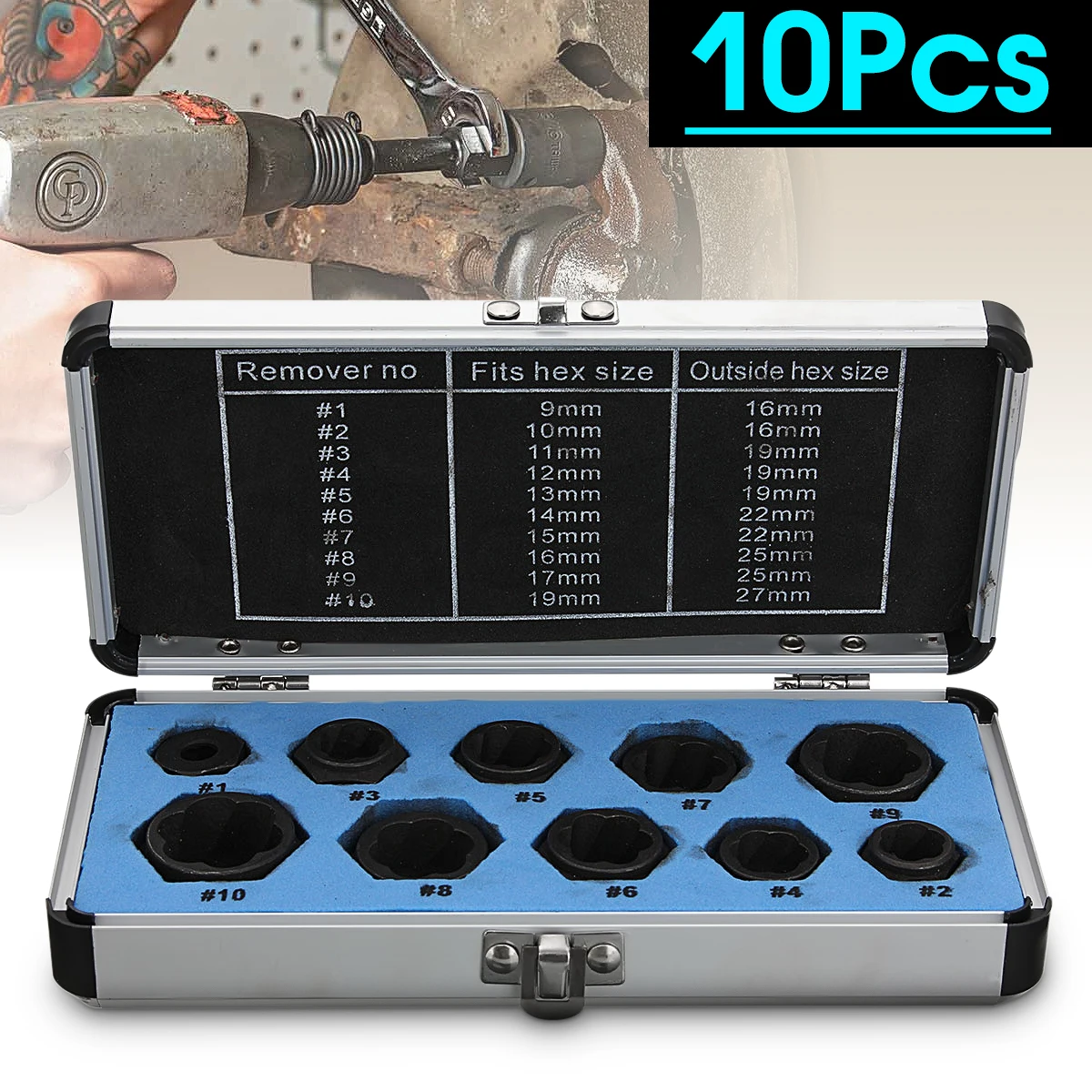 

10Pcs Damaged Bolt Nut Screw Remover Extractor Removal Set Nut Removal Socket Tool Black 9-19mm Nuts