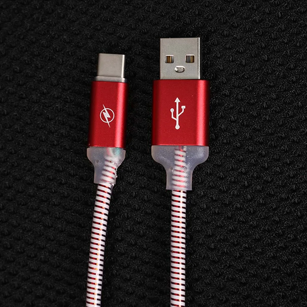1 шт. USB-C Тип светодио дный C Glow светодиодный свет мигает металлический сплав быстрое зарядное устройство с синхронизацией данных светящиеся зарядное устройство Шнур данных провода разъем