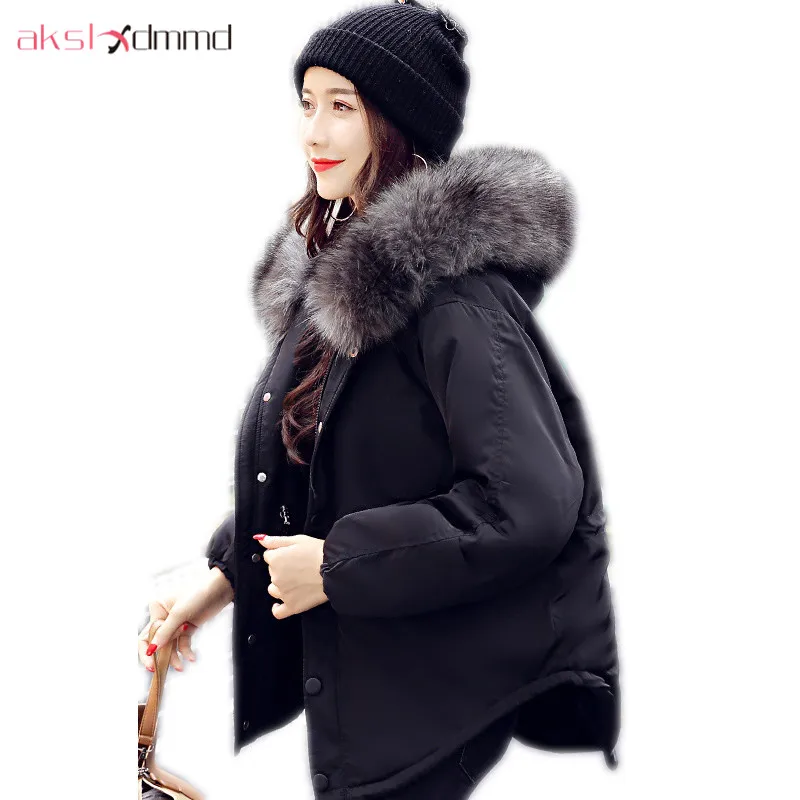 

AKSLXDMMD Parka Mujer 2019 New Fur Collar Hooded Women Winter Jacket Fashion Loose Thick Winter Coats Abrigos Mujer LH1118