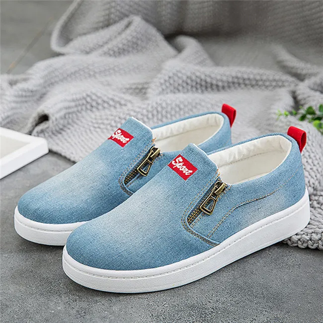 light blue Женская обувь на плоской платформе; повседневная женская текстильная обувь мокасины из джинсовой ткани; женские мокасины без застежки; zapatillas mujer; Повседневная обувь; большие размеры 35-44 - Цвет: light blue