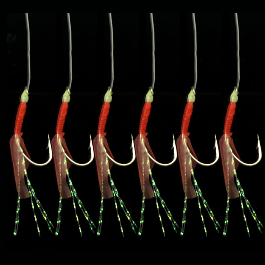 

Hot Mackeral Feathers Hokkai Sea Luminous Gold-plated Fishhooks Fish Skin Fishy Smell Pesca Combination String Hook