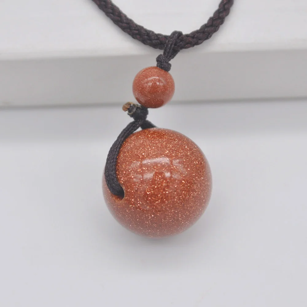 Natural Golden Sandstone Round Stone Adjustable Nylon Rope Braid