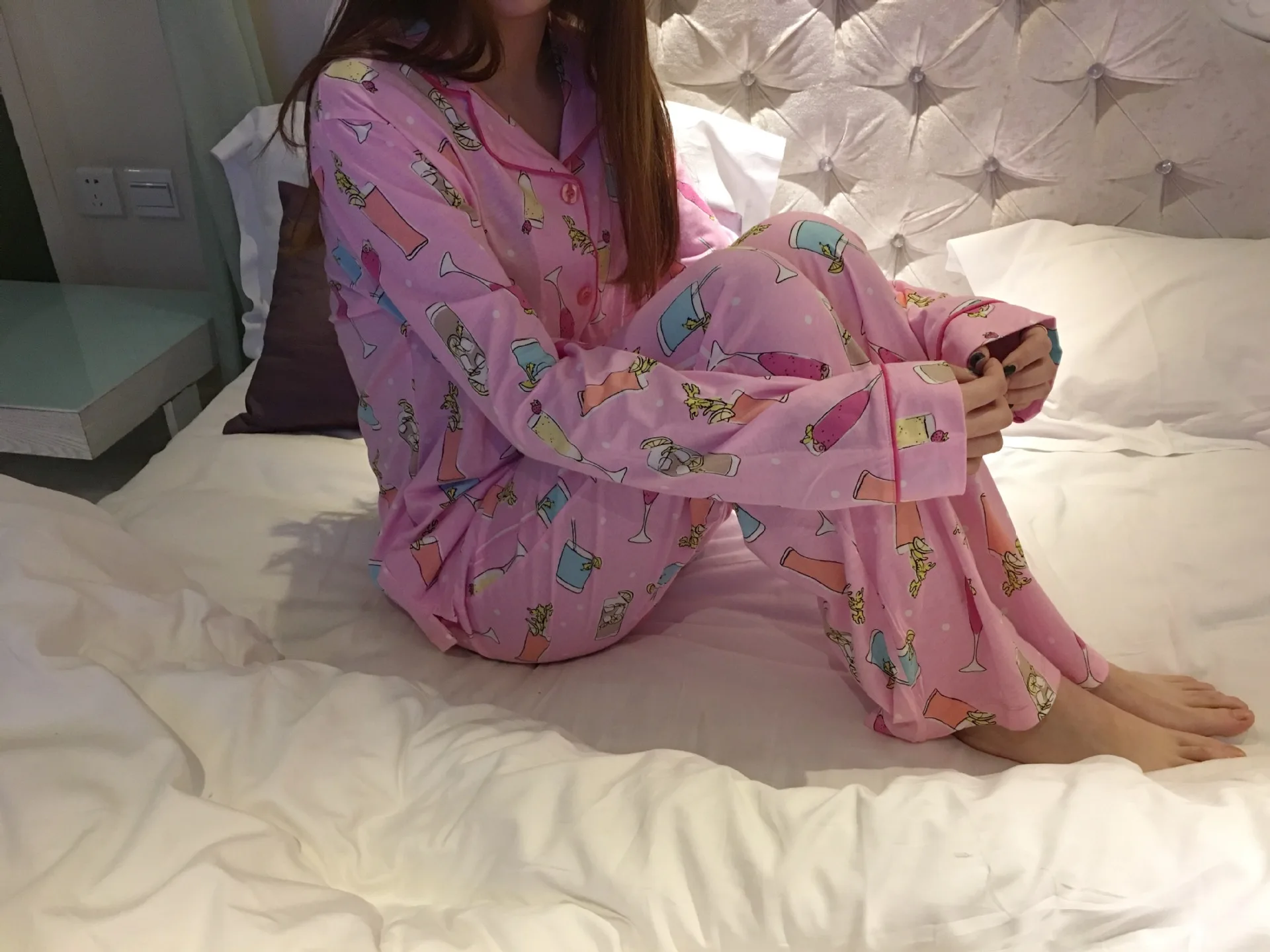 Хлопковые тонкие пижамы с длинными рукавами и принтом Фламинго; весенние пижамы с героями мультфильмов; женская домашняя одежда для сна; розовая пижама из двух предметов