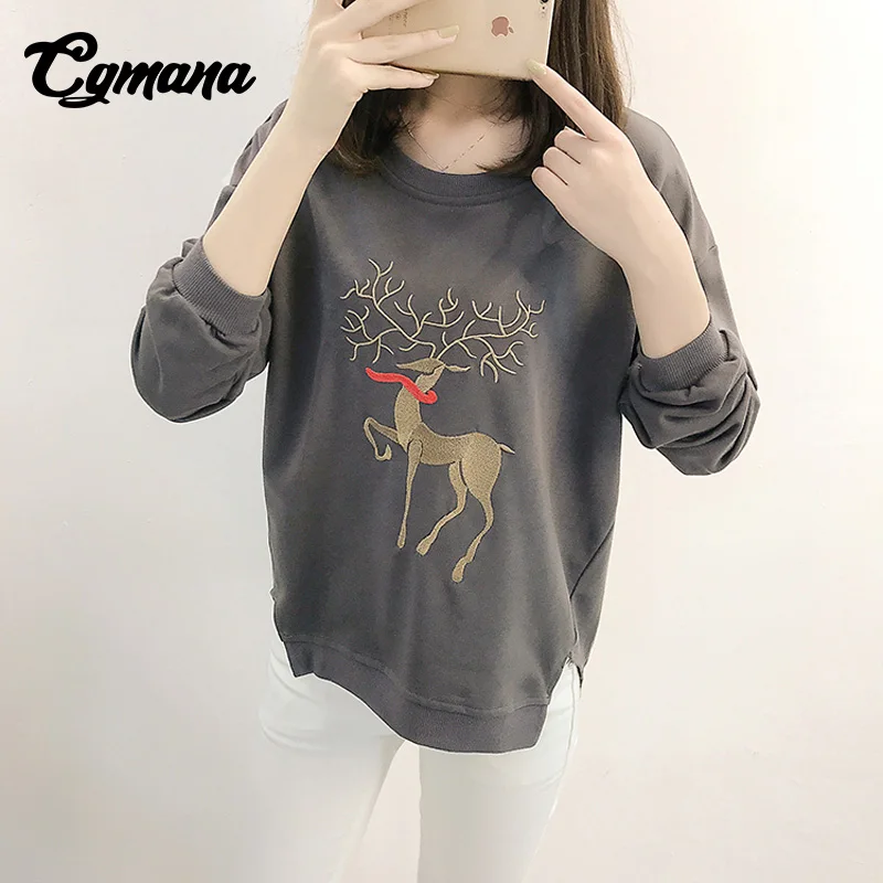 CGmana Women Sweatshirt 2018 Autumn Female Hooded Long-Sleeved Loose Wild Cartoon elk O-Neck Thin Sweatshirt Harajuku Tracksuits Hoodies