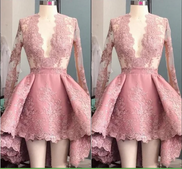 Вечерние платья с длинным рукавом vestido de festa миди платье Розовое женское платье Аппликация Глубокий V Формальные платья длинное вечернее платье