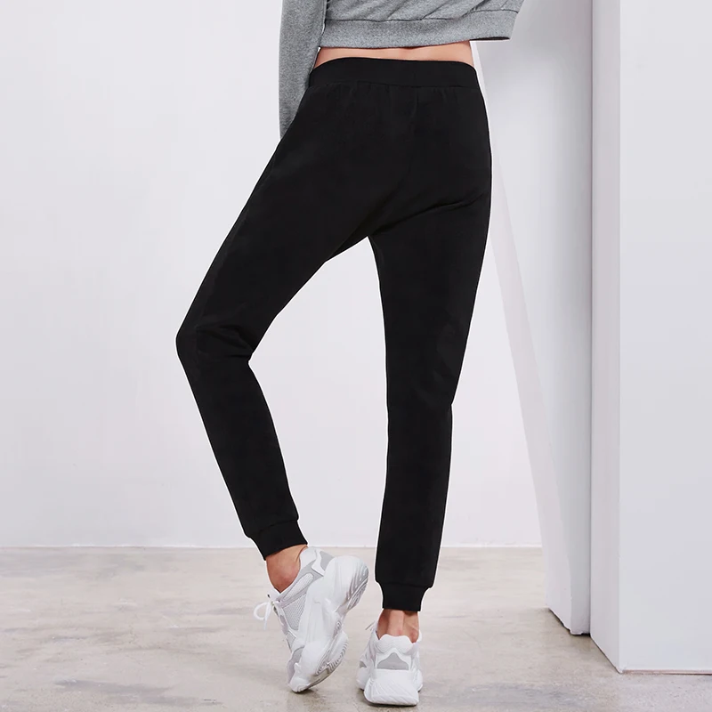 

BINAND Letter Print Zipper Pocket Women Sport Leg Pants Double-sided Cotton Elastic Waist Breathable Outdoor Fitness Sweatpants