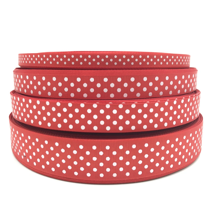 Grosgrain Ribbon 10mm 15mm 20mm 25mm 5yards Grosgrain Ribbon Printing Polka Dot Hair Bow Party Christmas Wedding Decoration DIY Gift Wrapping